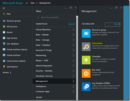 Automation Account Creation Location in Azure